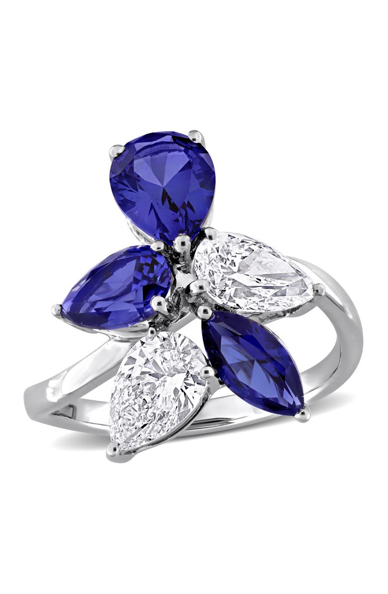 Julianna B. Lab-Created Sapphire & Diamond Cluster Ring 18k, Main, color, Sapphire