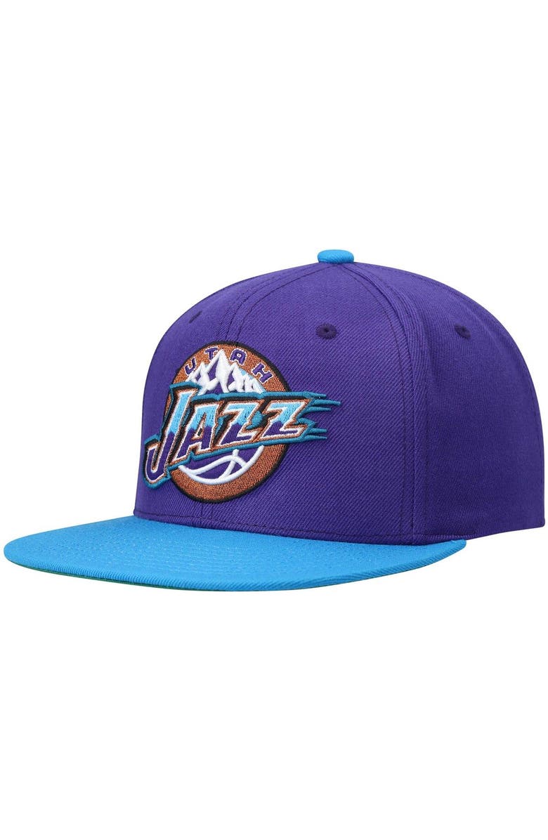 Mitchell & Ness Men's Mitchell & Ness Purple/Turquoise Utah Jazz Hardwood Classics Team Two-Tone 2.0 Snapback Hat, Main, color,