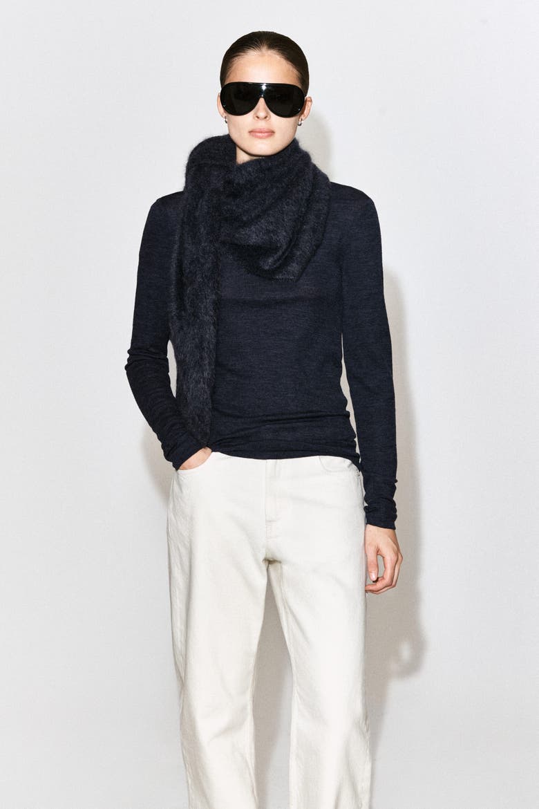 Brushed-cashmere Triangle Scarf, Alternate, color, DARK GRAY
