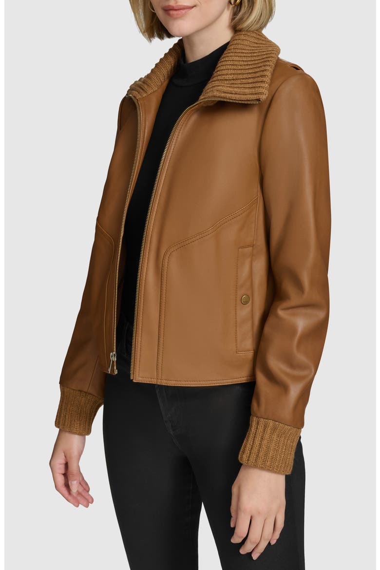 Beatrix Leather Bomber Jacket, Alternate, color, TAN