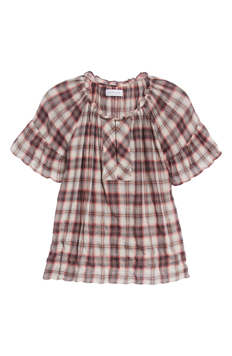 Velvet by Graham & Spencer Flutter Sleeve Plaid Top, Alternate, color, 