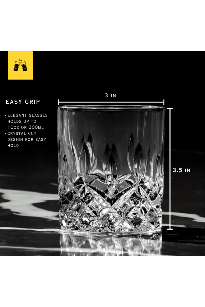 Crystal Cut Old Fashioned Whiskey Glasses (10oz) - Set of 4, Alternate, color, Clear