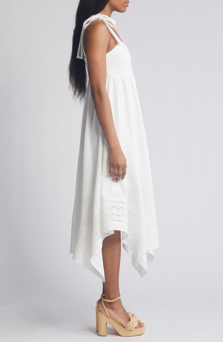 MOON RIVER Embroidered Handkerchief Hem Midi Sundress, Alternate, color,