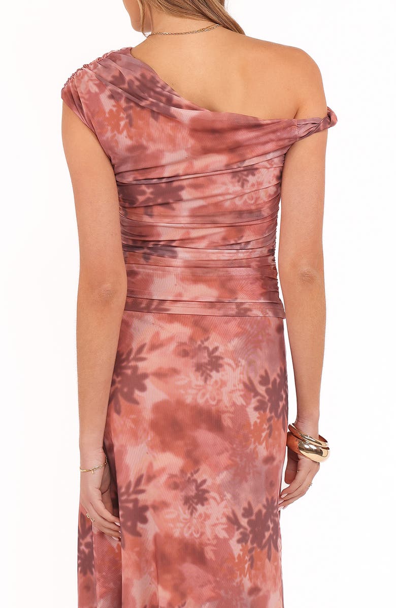 Petal & Pup Donata Ruched One-Shoulder Mesh Top, Alternate, color, Blurred Botanics