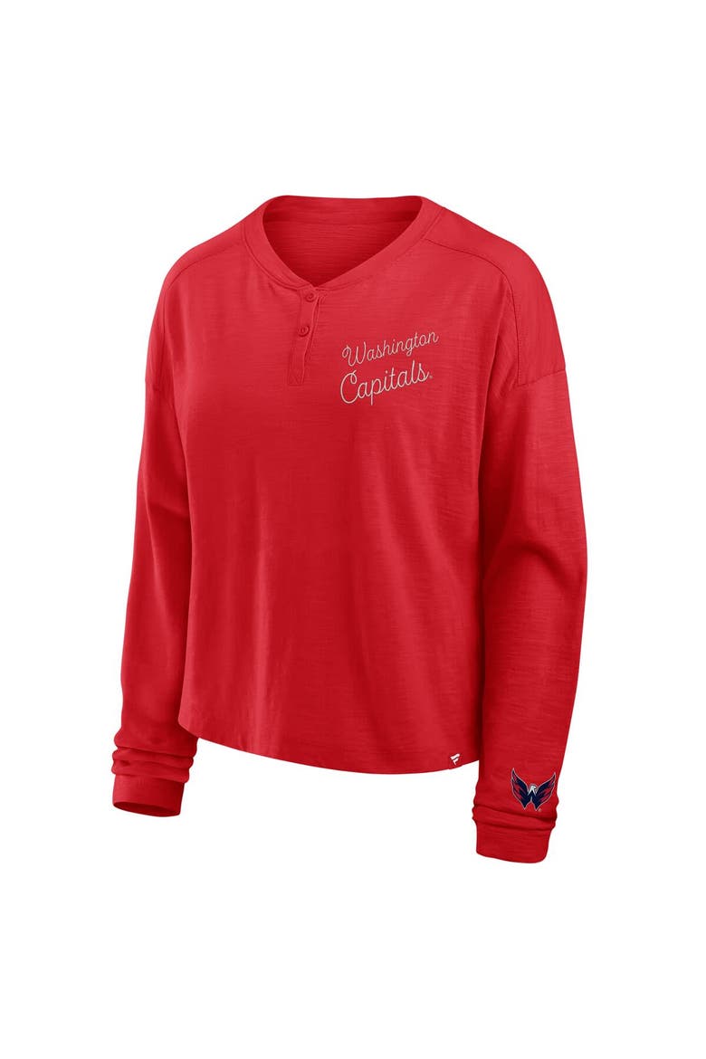 Women's Fanatics Red Washington Capitals Oversized All Out Effort Long Sleeve Henley T-Shirt, Alternate, color, Red