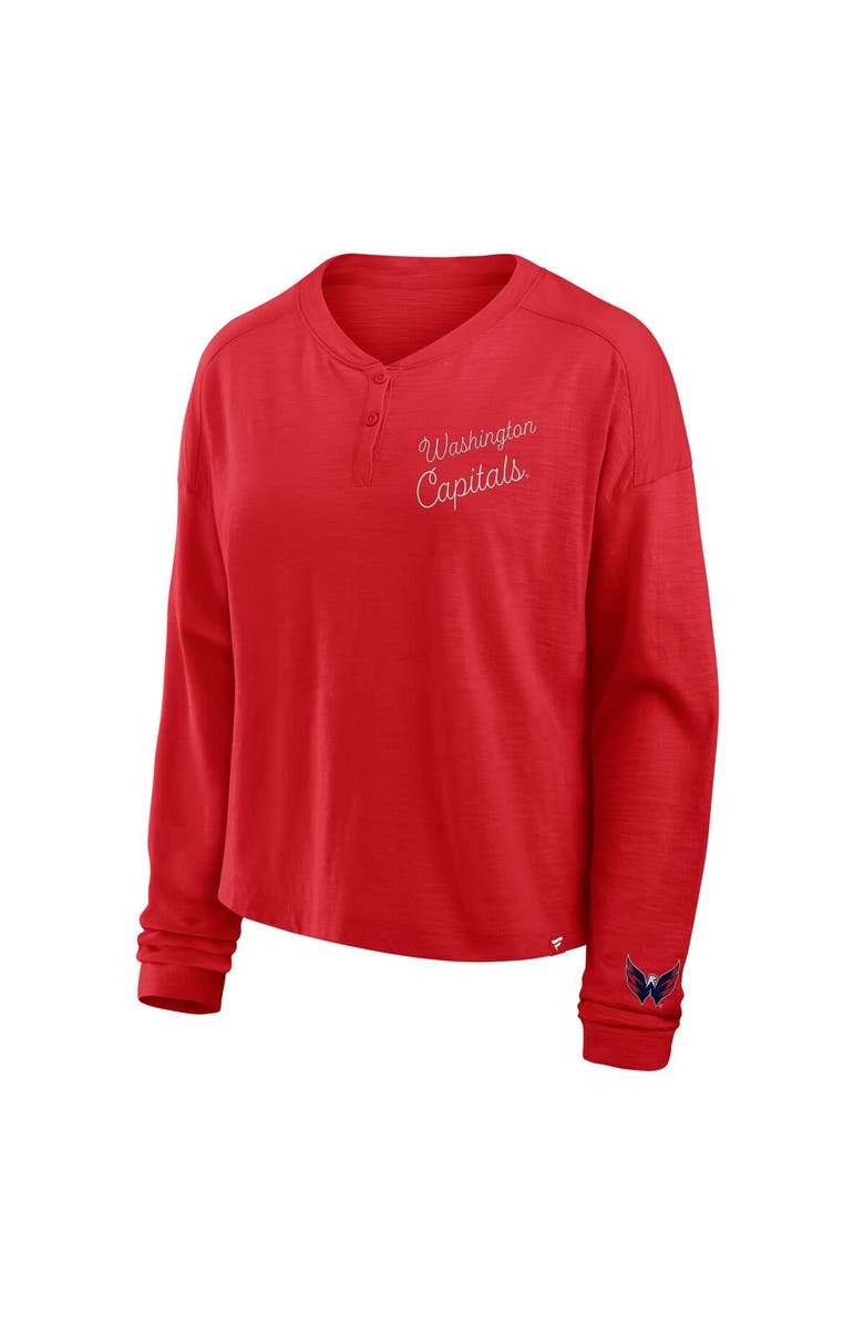FANATICS Women's Fanatics Red Washington Capitals Oversized All Out Effort Long Sleeve Henley T-Shirt, Alternate, color, Red