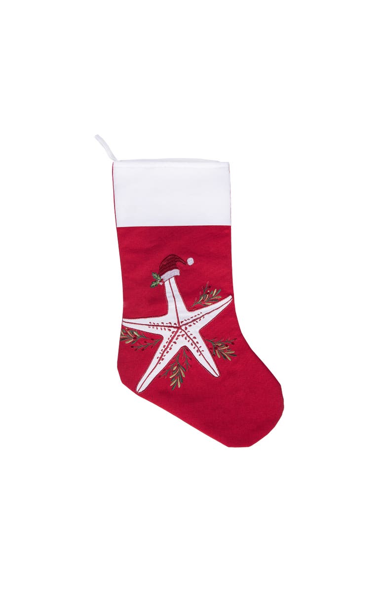C&F Home 8.5" x 20" Holiday Starfish with Santa Hat Christmas Stocking, Main, color,