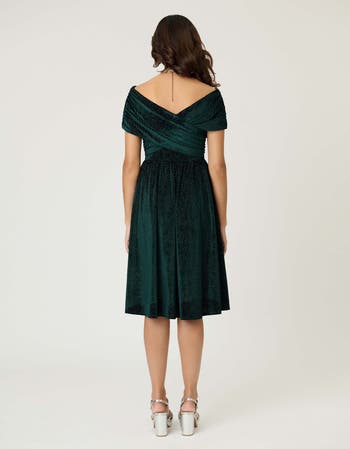 Shirred Off Shoulder Swing Dress