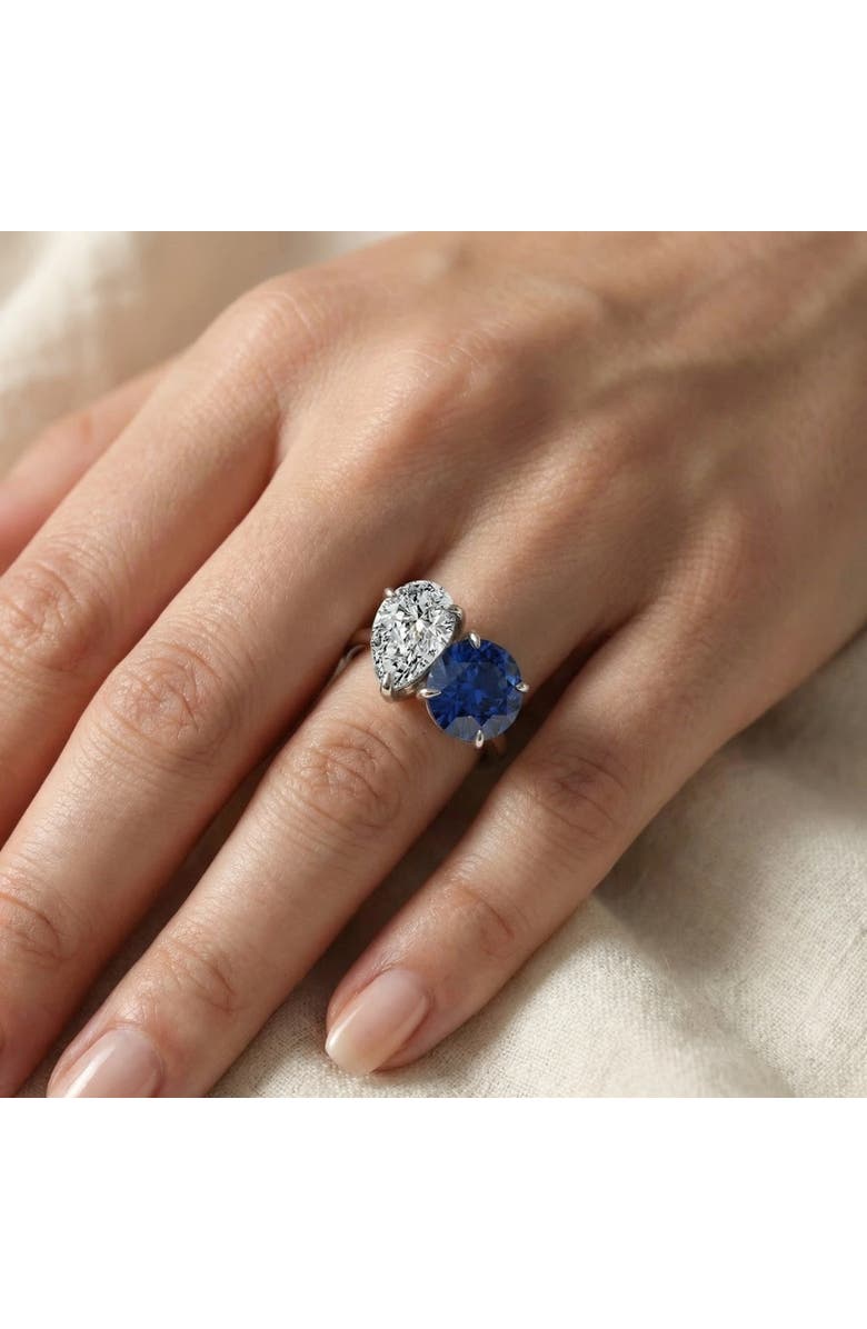 Bliss Diamond 5 1/2Ct Certified Blue Sapphire & Diamond Toi Et Moi Diamond Ring Gold Lab Grown, Alternate, color, 14K White Gold