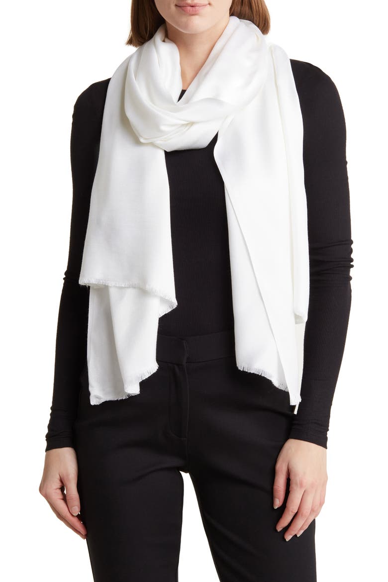 Oversized Satin Pashmina Wrap, Main, color, WHITE