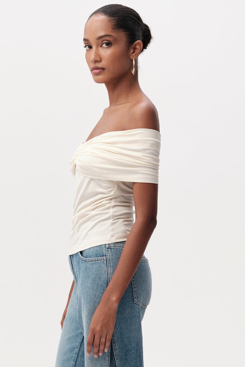 Artus Off Shoulder Metal Buckle Knit Blouse, Alternate, color, Cream