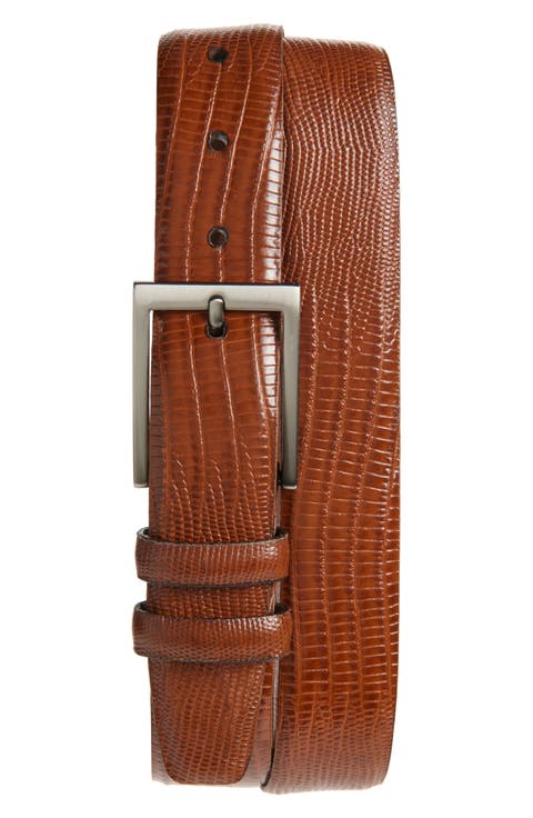 Lizard Embossed Calfskin Leather Belt