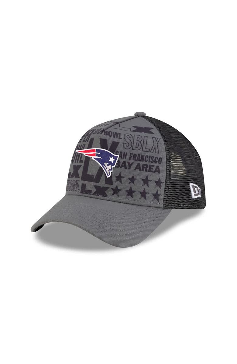 New Era Men's New Era Charcoal New England Patriots Super Bowl LX 9FORTY A-Frame Trucker Adjustable Hat, Alternate, color,