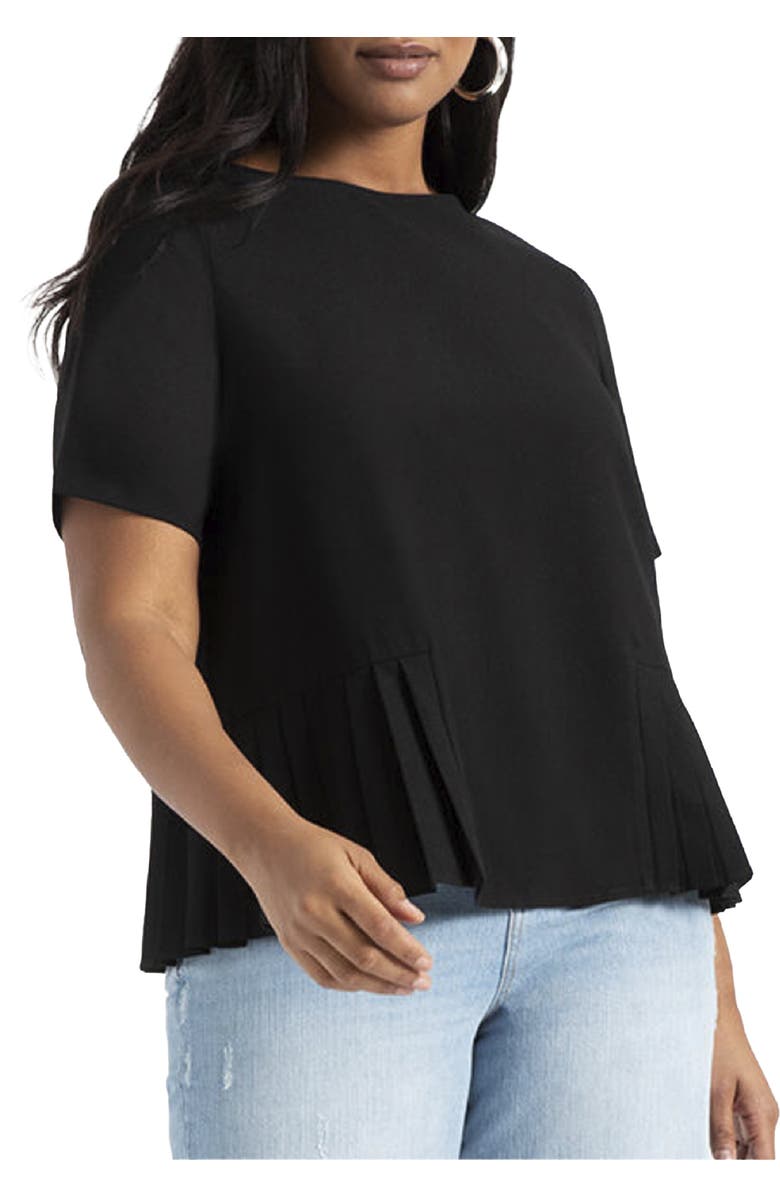 ELOQUII Pleated Hem Top, Main, color, Totally Black