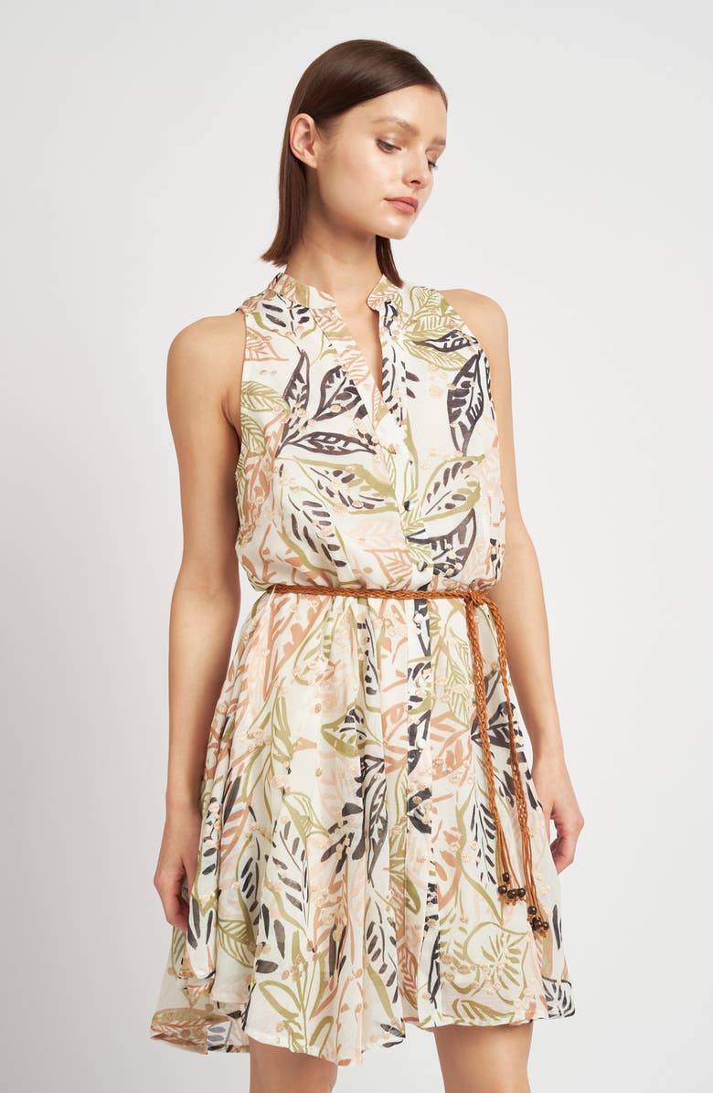 En Saison Nina Floral Print Minidress, Alternate, color, Tropical Khaki
