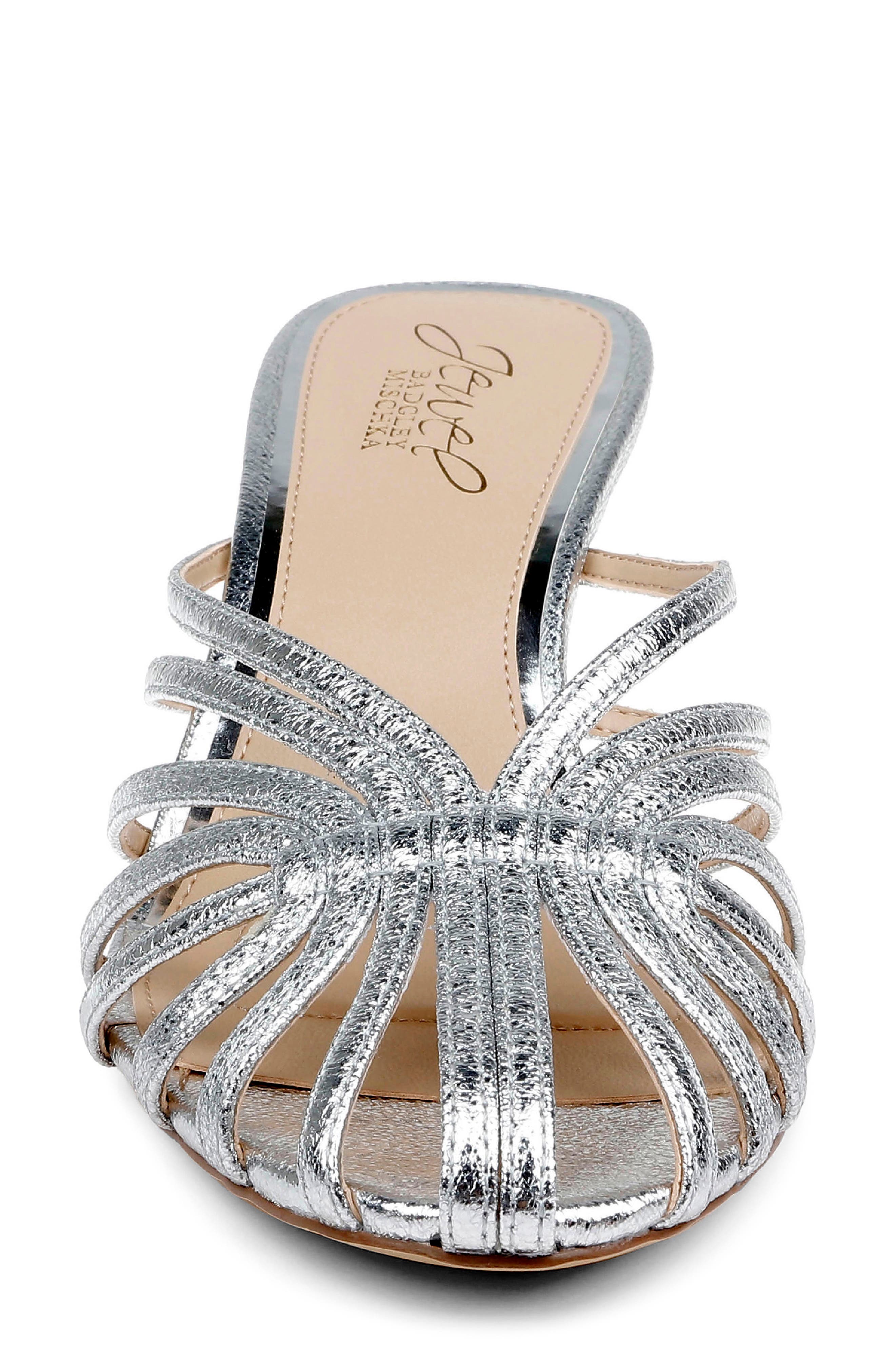 Jewel Badgley Mischka Ilaria Strappy Sandal, Alternate, color, Silver Textile