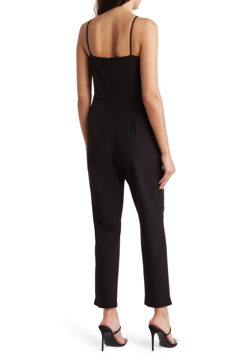 Julia Jordan Floral Overlay Jacket & Belted Jumpsuit, Alternate, color, Black