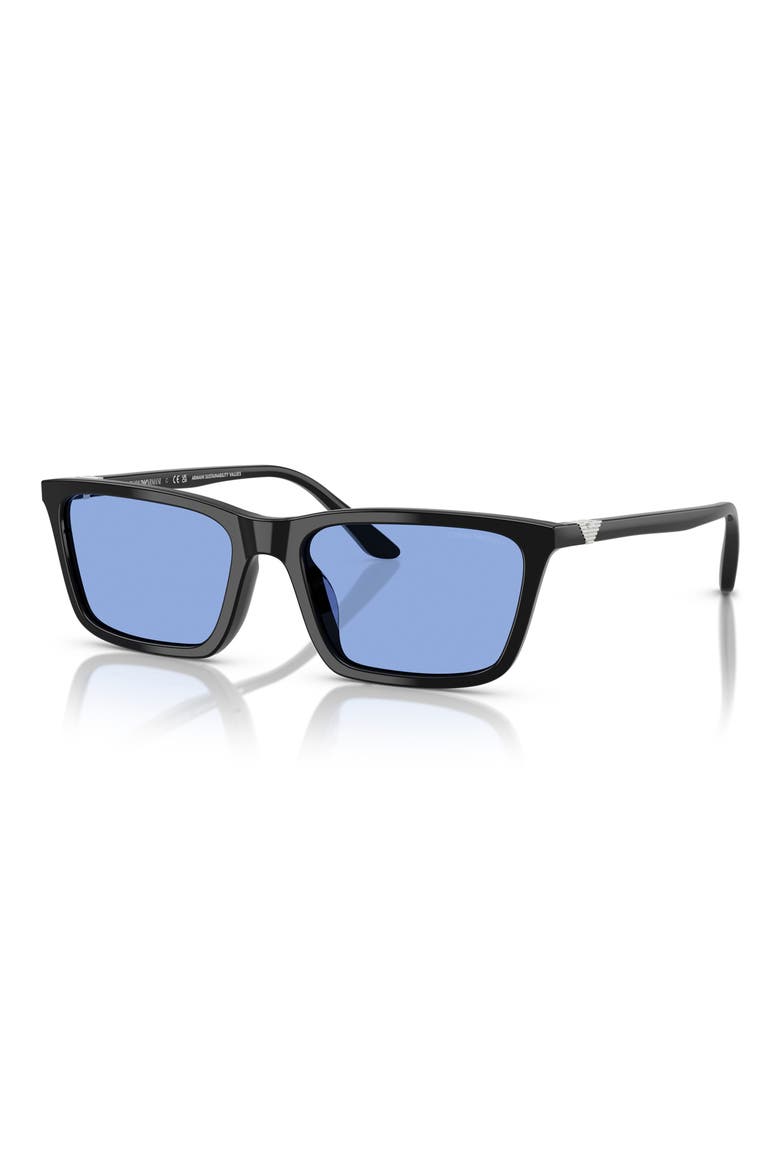 55mm Rectangle Sunglasses, Alternate, color, SHINY BLACK / BLUE