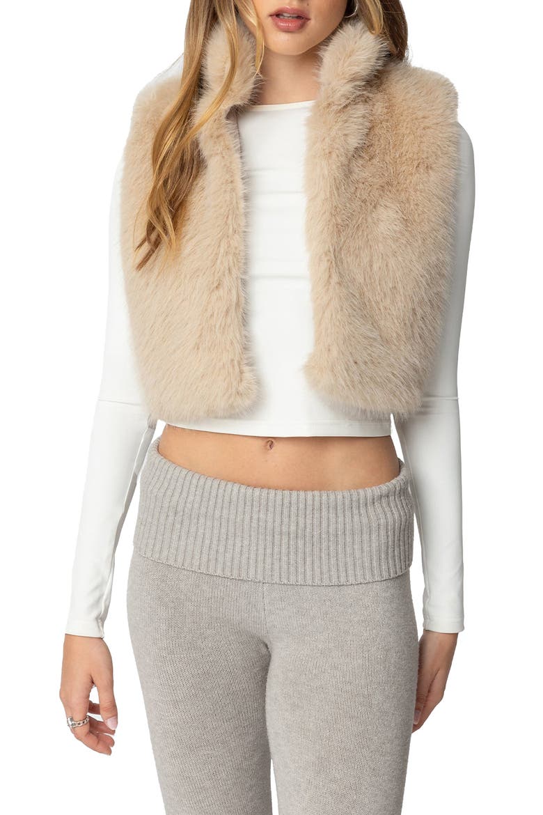 Cassandra Crop Faux Fur Vest, Main, color, TAN