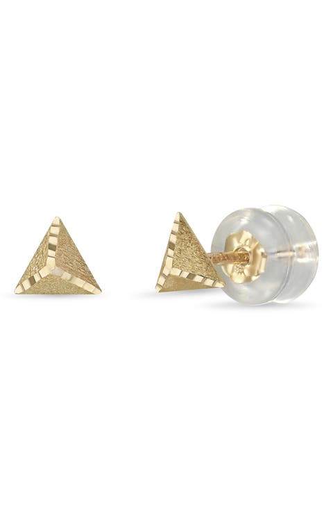 14K Gold Brushed Pyramid Stud Earrings