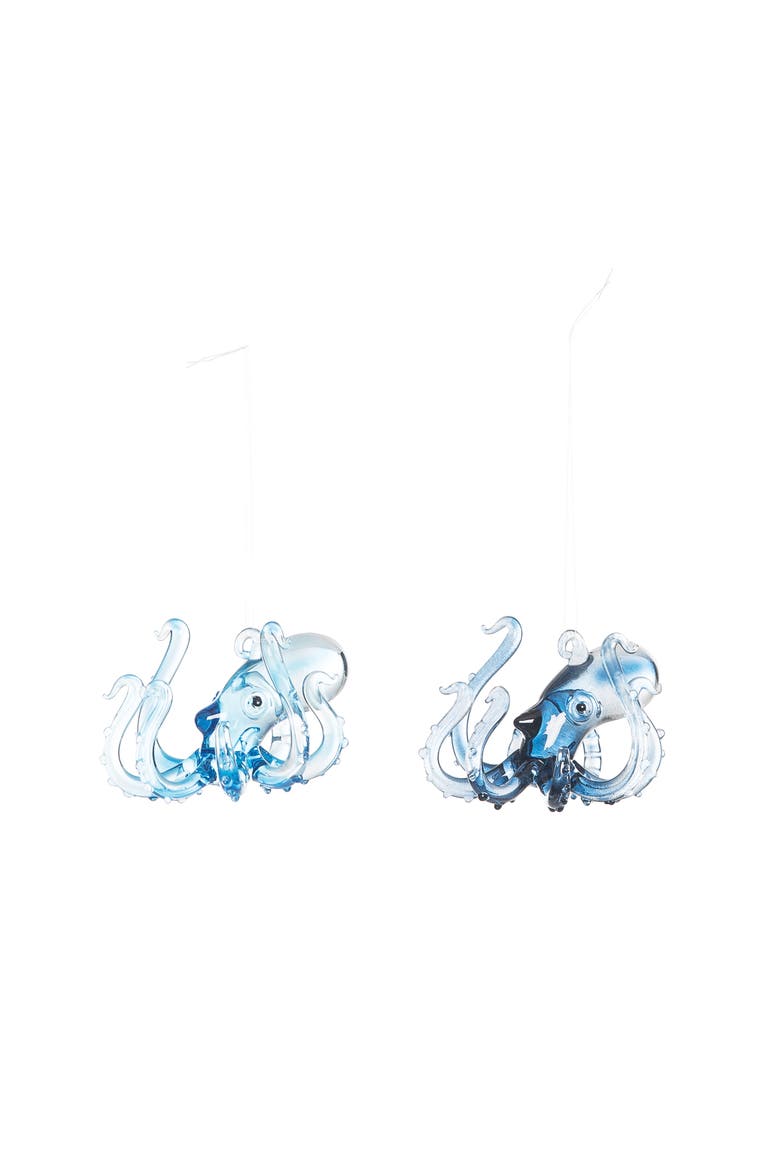 Glass Octopus Christmas Tree Ornaments Assortment of 2, Main, color, Blue