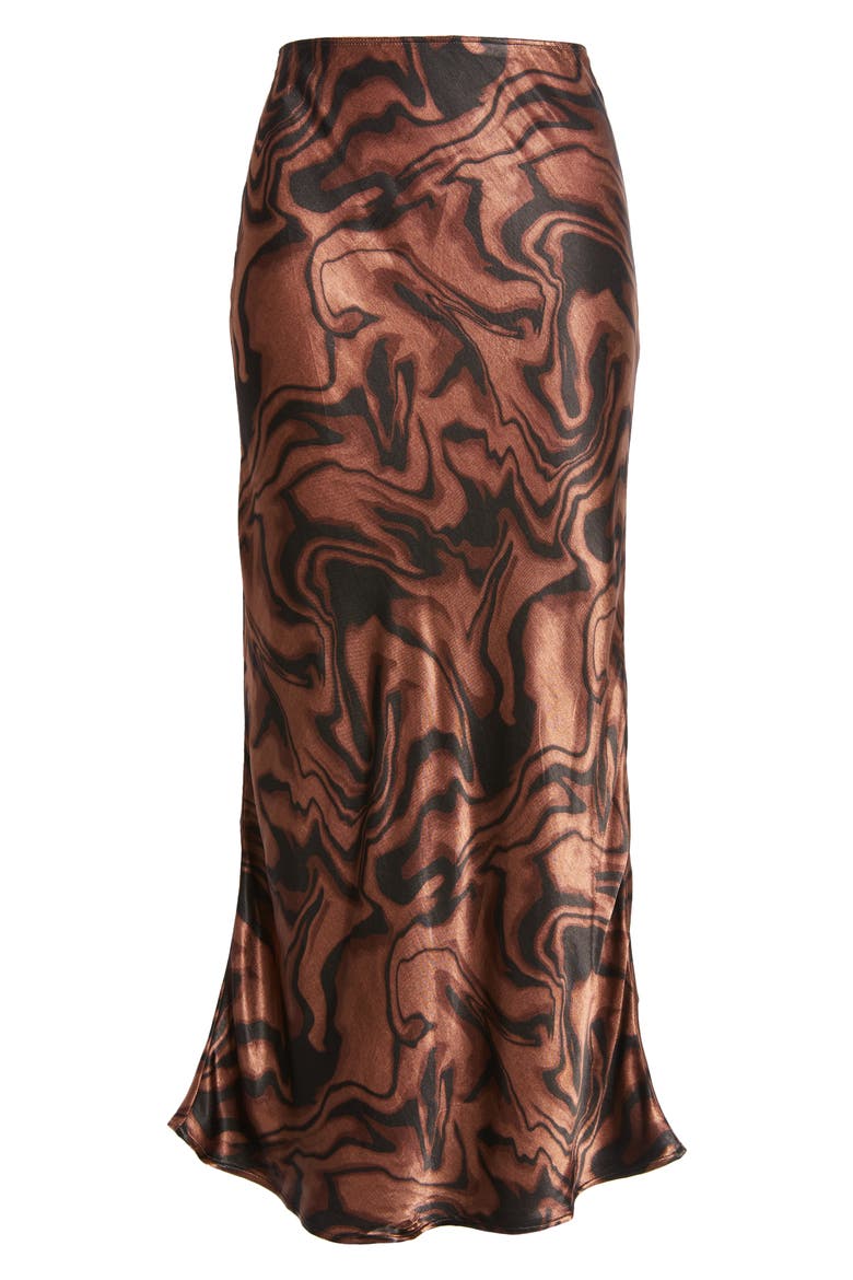 Swirl Print Bias Cut Midi Skirt, Main, color, BROWN