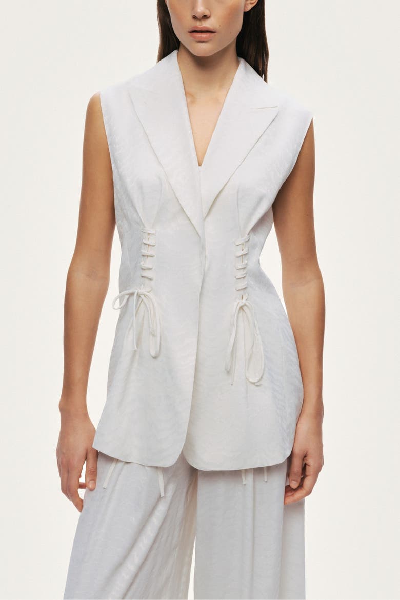Lace-Up Waist Tailored Vest, Main, color, Ivory