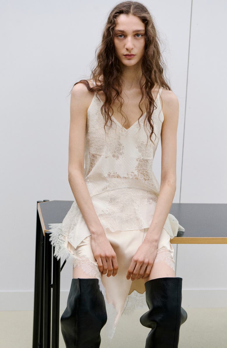 MANGO Crumble Lace Handkerchief Camisole, Main, color, Ecru