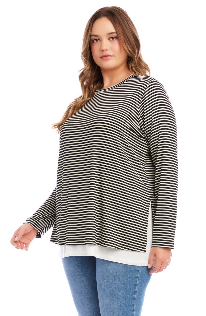 Karen Kane Stripe Layered Side Slit Top, Alternate, color, Black/ White