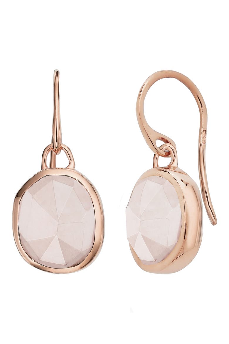 Siren Semiprecious Stone Drop Earrings, Alternate, color, ROSE GOLD/ ROSE QUARTZ