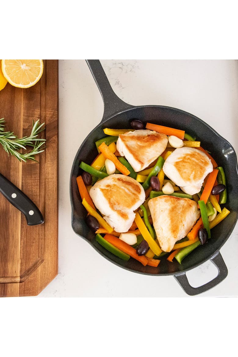 10.5-Inch Cast Iron Chef's Pan with Spouts, Alternate, color, BLACK
