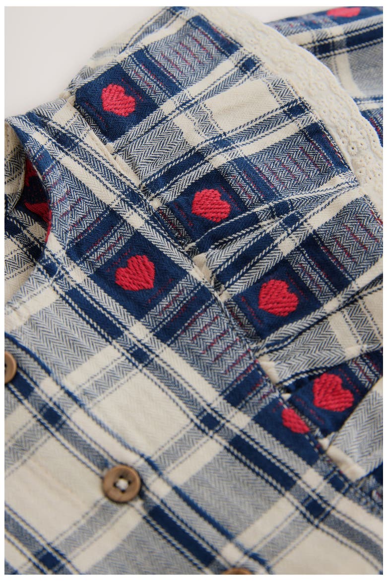Kids' Embroidered Heart Check Frill Dress, Alternate, color, BLUE