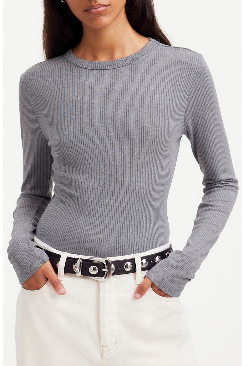Drapey Long Sleeve Rib T-Shirt, Main, color, HTHR BLACK CHARCOAL