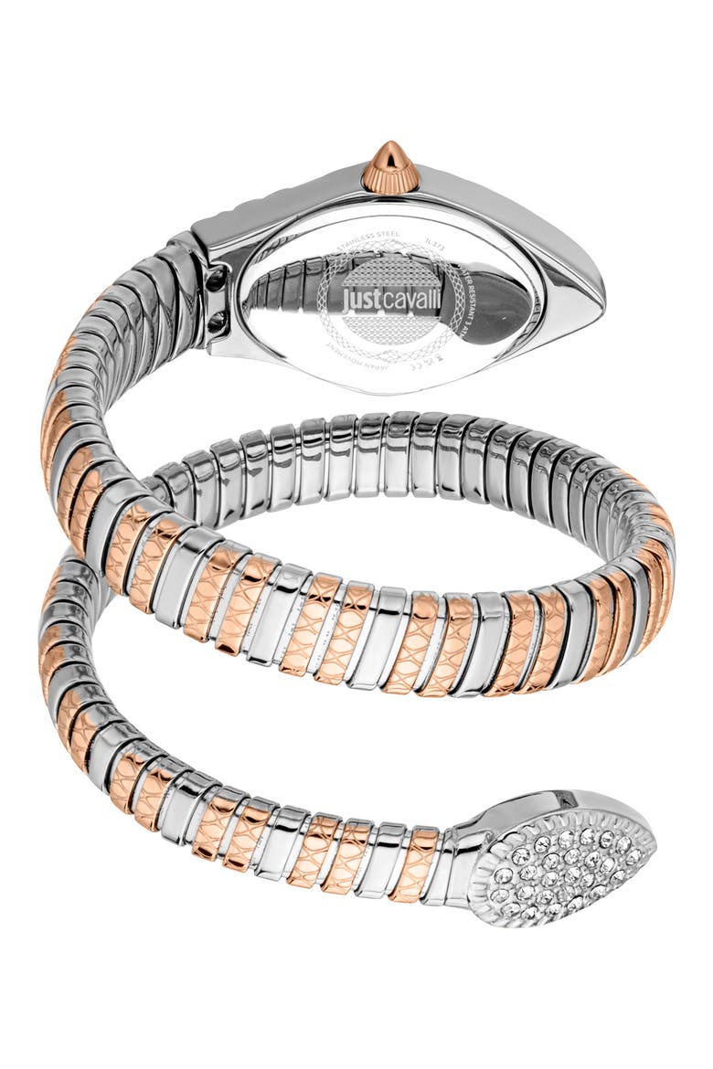 Snake Wraparound Bracelet Watch, 20mm x 34.5mm, Alternate, color, TWO TONE SILVER / ROSE GOLD COLOR