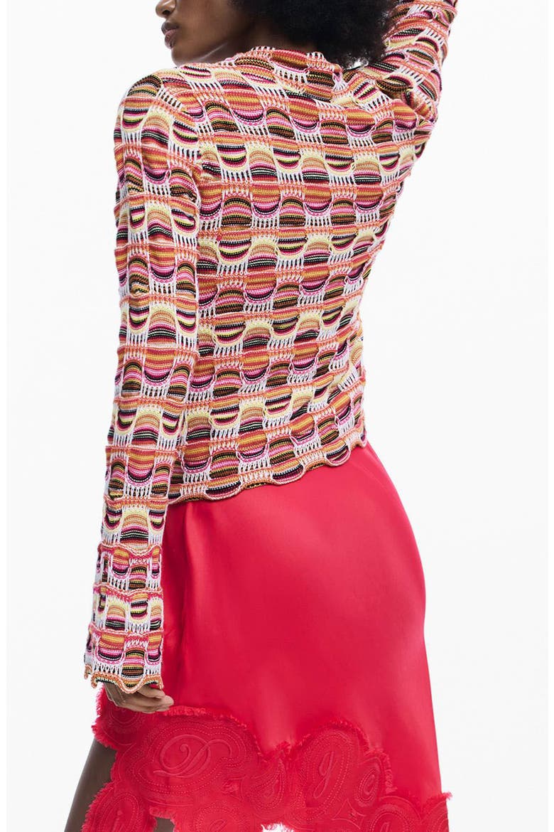 Stripe Mock Neck Sweater, Alternate, color, RED