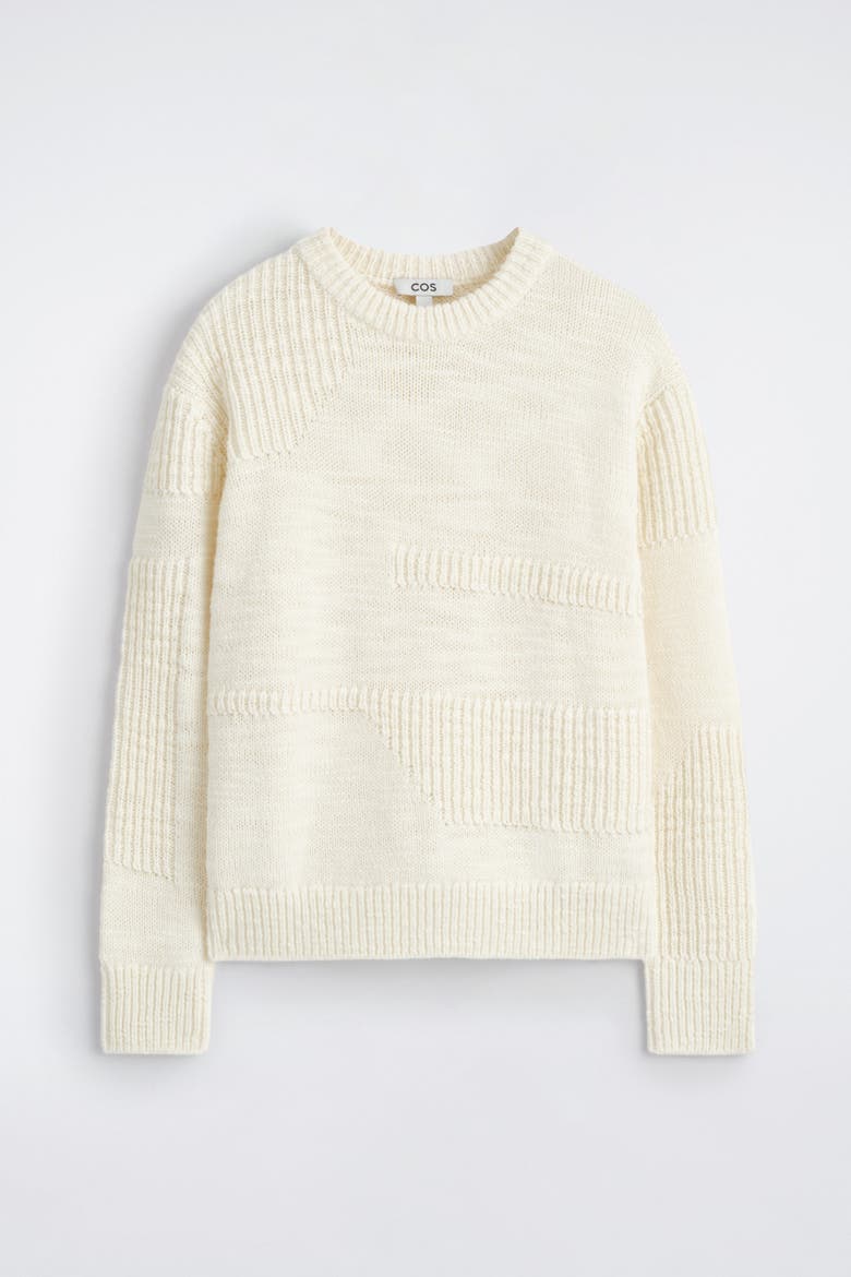 Ladder-stitch Wool Sweater, Alternate, color, CREAM