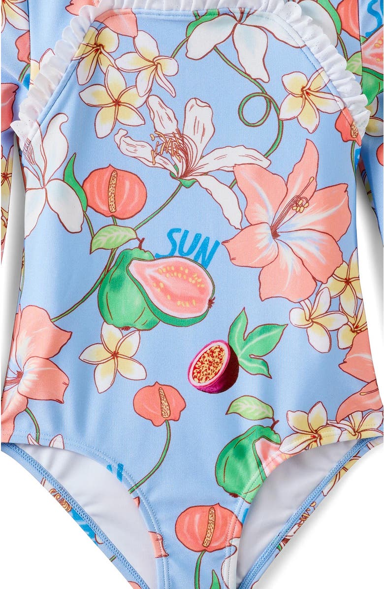 Cotton On Kids Kid's Lulu Long Sleeve One Piece, Alternate, color, Dawn Blue Tropical Floral