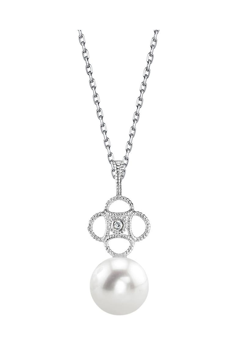 14K Gold Freshwater Pearl & Diamond Lacy Pendant, Main, color, White Gold