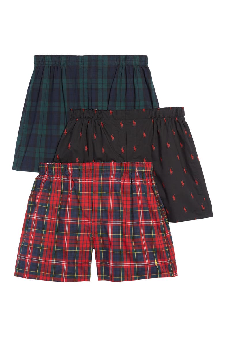 3-Pack Woven Boxers, Main, color, POLO BLACK/ GREEN/ RED