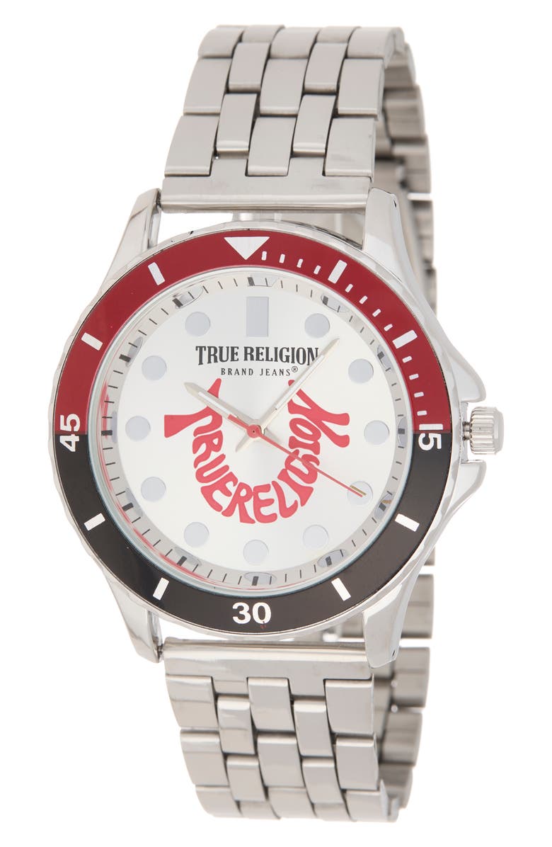 True Religion Round Two-Tone Bezel Watch, 43mm, Main, color, Silver