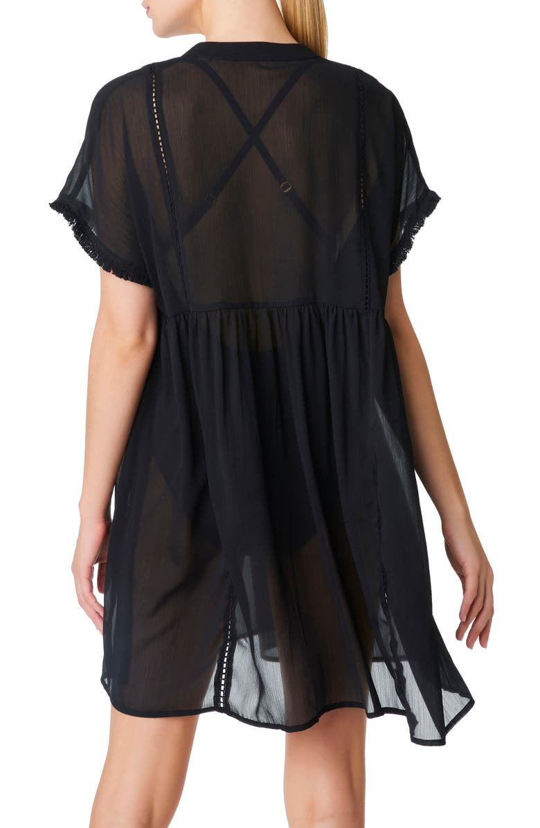 BLEU by Rod Beattie Ladder Stitch Fringe Cover-Up Dress, Alternate, color, Black