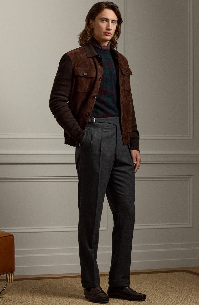 Ralph Lauren Purple Label Suede & Cashmere Button-Up Shirt Jacket, Alternate, color, 