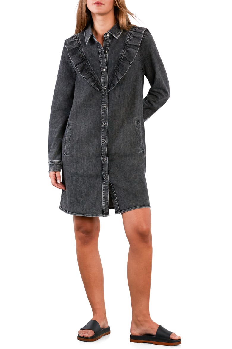 Lovely Ruffle Long Sleeve Denim Dress, Main, color, PETAL GREY