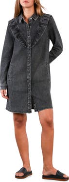 Wash Lab Denim Lovely Ruffle Long Sleeve Denim Dress