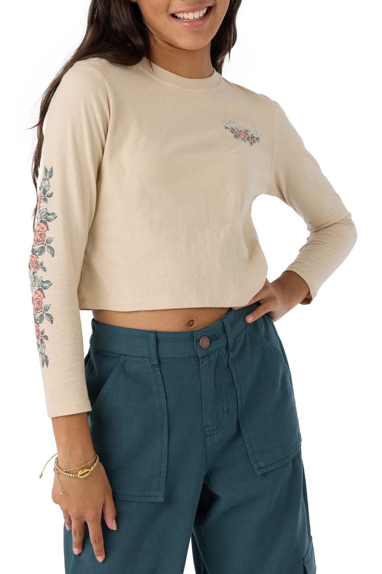 Kids' Rose Vine Cotton Graphic Crop T-Shirt, Main, color, CEMENT