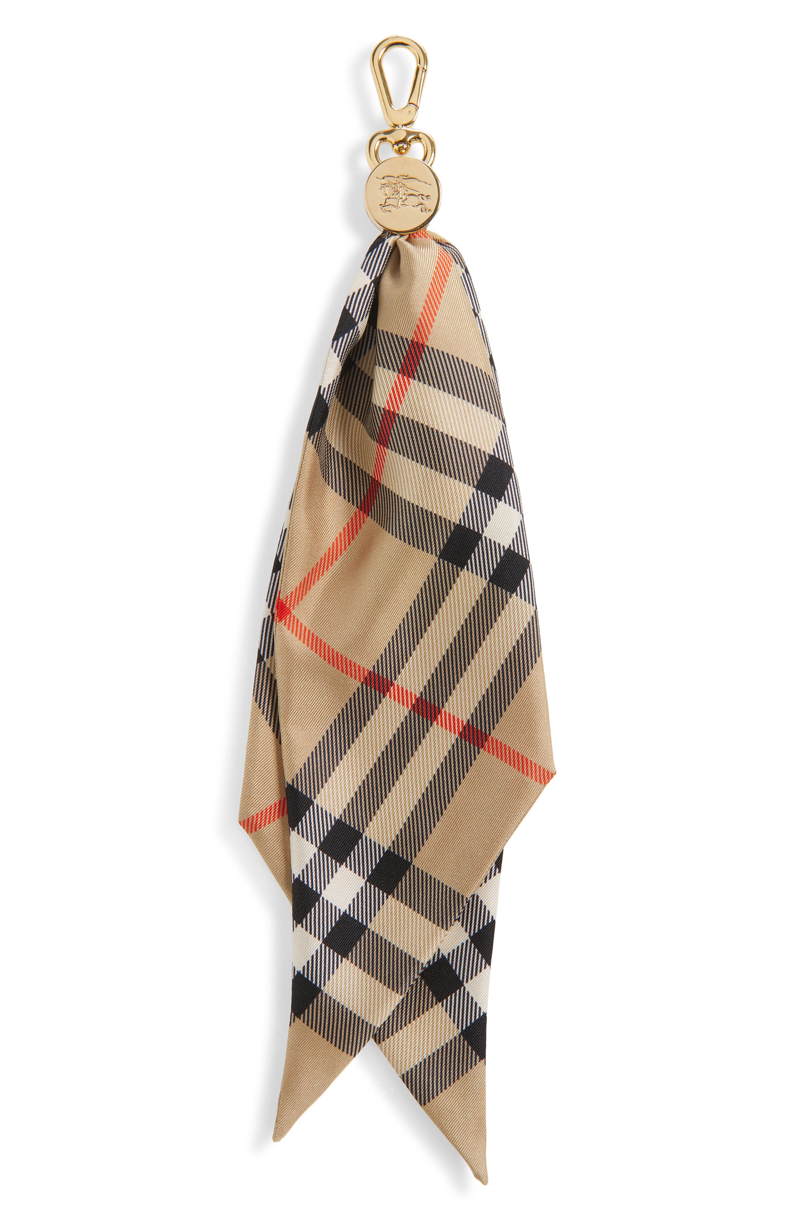 Burberry Check Silk Scarf Bag Charm, Main, color, 