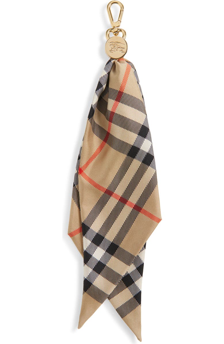 Burberry Check Silk Scarf Bag Charm, Main, color,