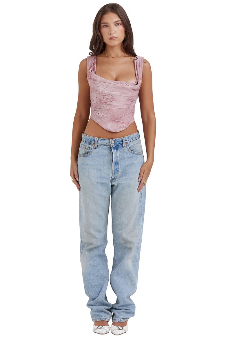 Una Floral Cowl Neck Lace-Up Corset Top, Alternate, color, WARM PINK