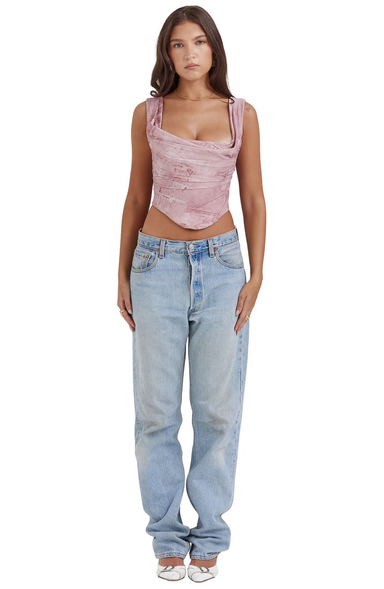 HOUSE OF CB Una Floral Cowl Neck Lace-Up Corset Top, Alternate, color, Warm Pink