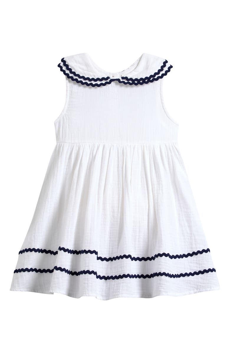 NEXT Kids' Frill Collar Cotton Gauze Dress, Main, color, White
